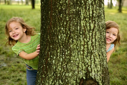 Kinder hinter Baum