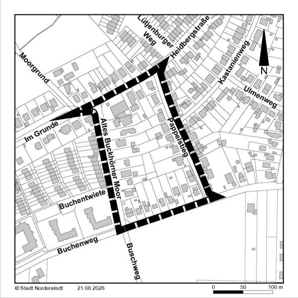 Bekanntmachung nach &sect; 3 Abs. 2 BauGB f&uuml;r den Bebauungsplan Nr. 352 Norderstedt "Zwischen Altem Buckh&ouml;rner Moor und Pappelstieg"